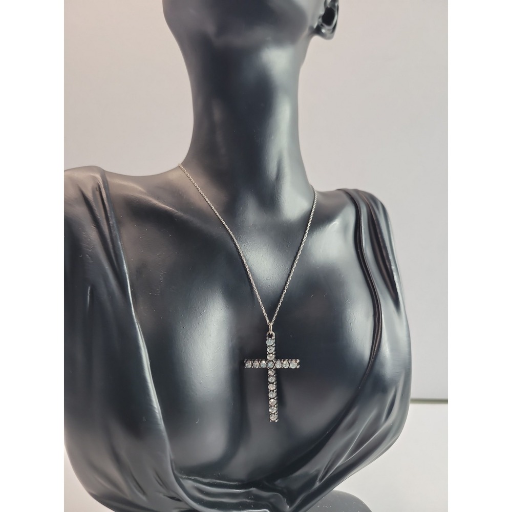 Rhinestone Cross Pendant Necklace Silver Tone Clear Crystal‎ Faith Jewelry